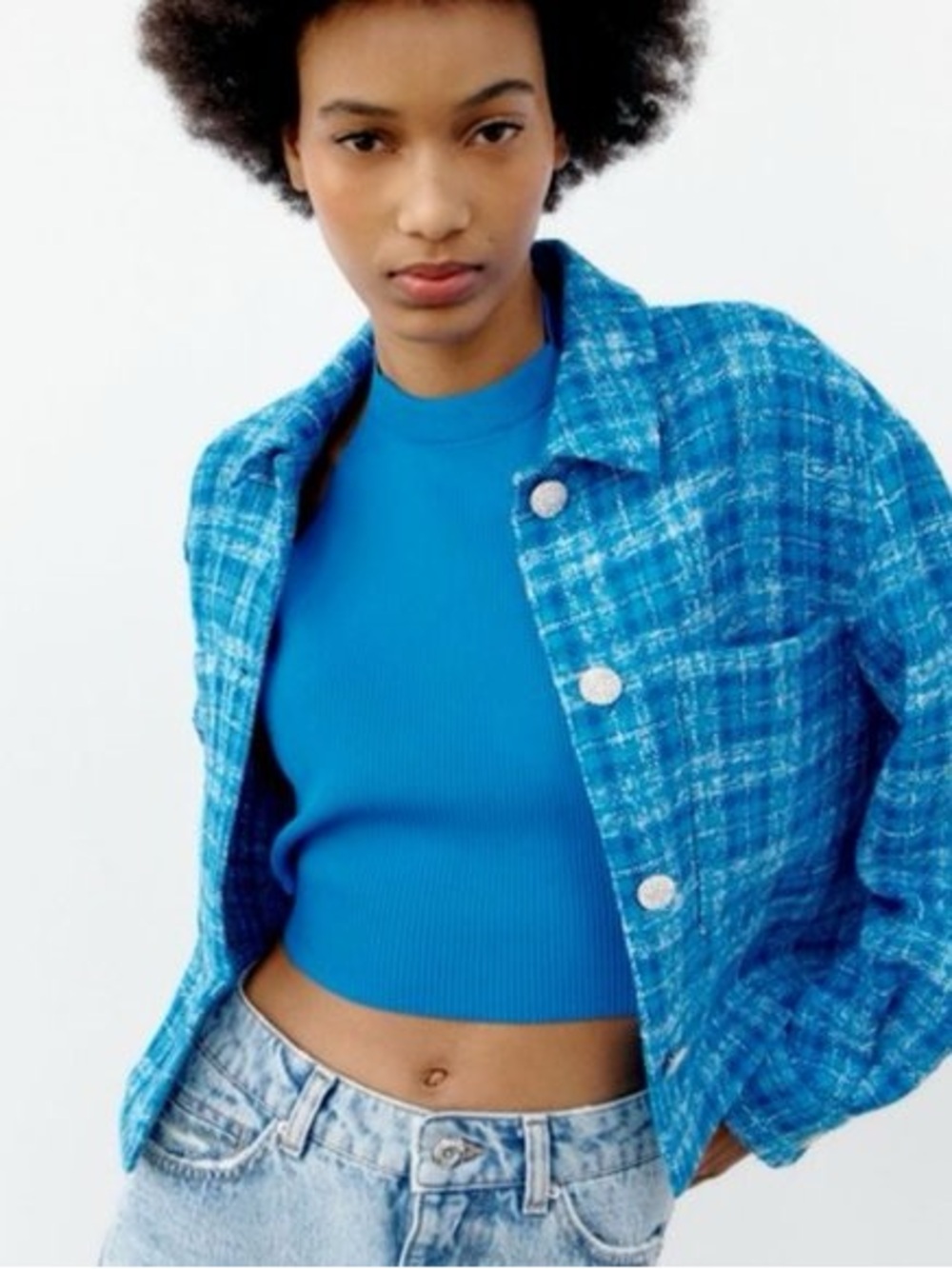 Zara Blue Tweed Jacket